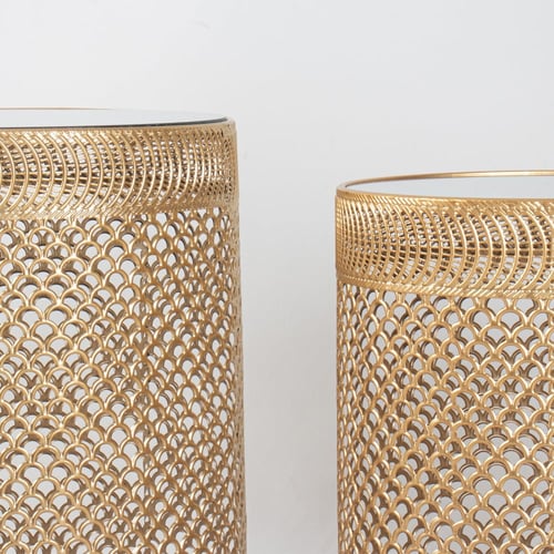 طقم طاولات معدن ذهبية - سطح زجاجي - شكل شبك