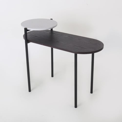 طاولة مفرد جانبيه - سطح خشبي ورخام - قواعد معدن