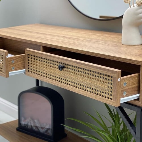 مدخل خشبي عريض - أدراج مزخرفة - رف للتخزين