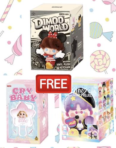 Dimoo World vinyl plush keychain + بوكس واحد مجانا...