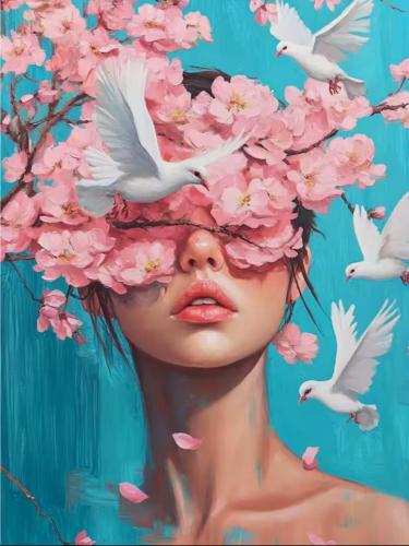 لوحات تلوين مرقمة - Girl birds