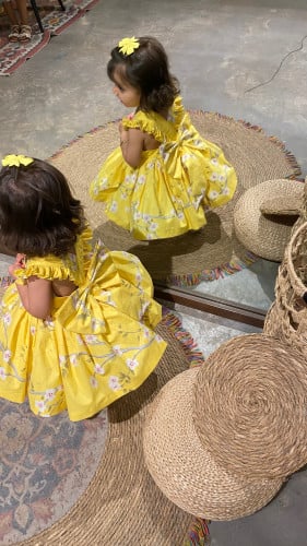 فستان اصفر مشجر انيق