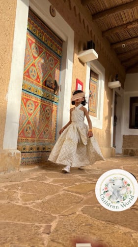 تنوره و بلوزه لون سكري بتطريز ذهبي