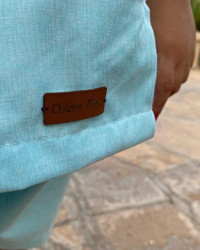 بدله صيفيه للأولاد ( قماش لنن) سماوي