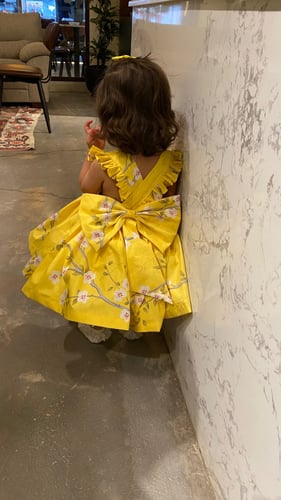 فستان اصفر مشجر انيق