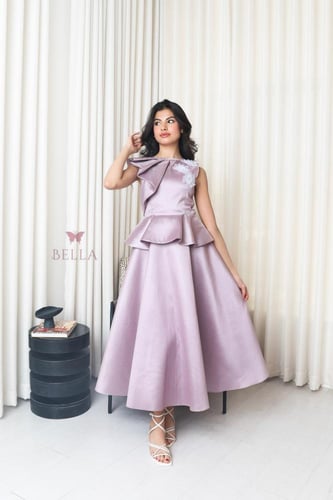 فستان تفته روسي موف مُزين بورود