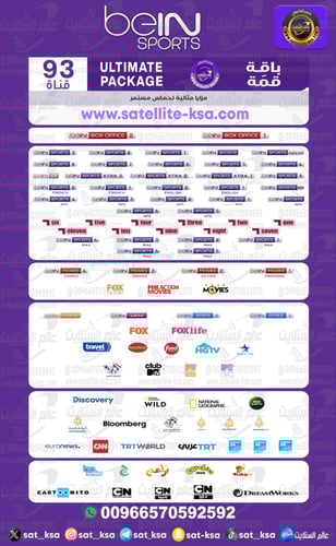 رسيفر بي ان سبورت 4k لبناني+باقة التميت (قمة)
