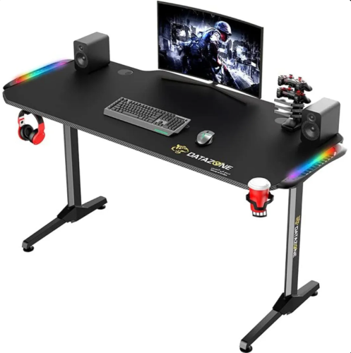 طاولة ألعاب داتا زون Datazone GT-351RGB — سطح كربوني مقاوم للماء وإضاءة RGB — أسود