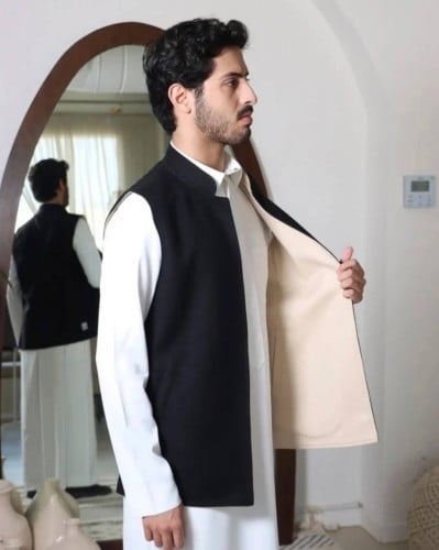 سديري جوخ دبل فيس أسود وبيج