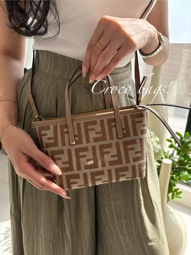 FF mini Roll cotton tote bag - brown beige