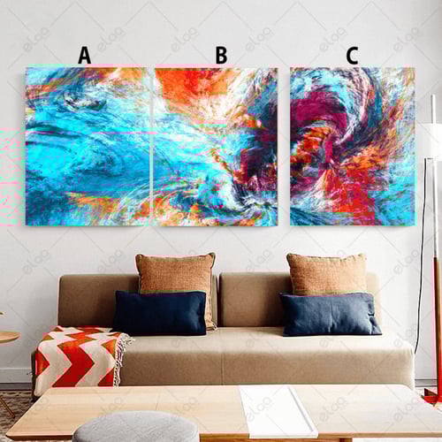 لوحات فن تجريدي باللون الأزرق وأحمر وأصفر