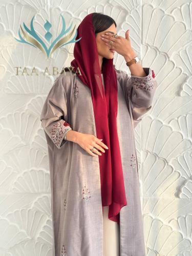 عباية لينن تطريز بالخيوط وشك يدوي ، القصة نص بشت