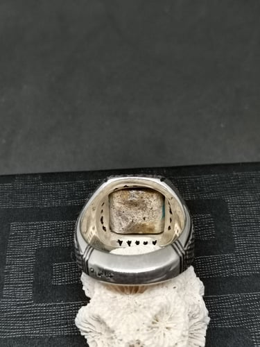 خاتم الفضة بحجر فيروز نيشابوري ايراني بصياغة عباسي...