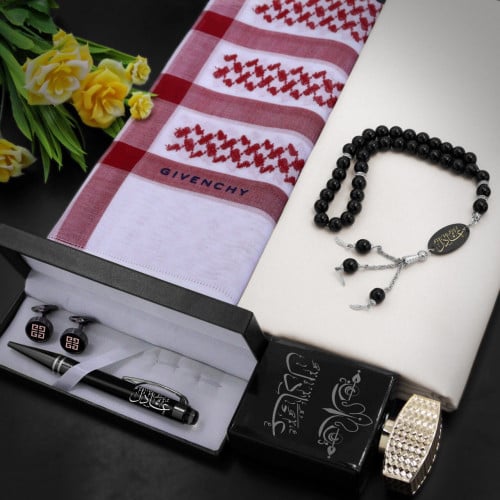 بوكس رجالي فاخر – طقم جيفنشي مع شماغ وعطر مخصص