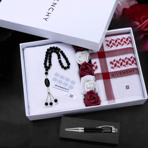 طقم شماغ وقماش جفنشي فاخر مع قلم وسبحة مخصصة – هدي...