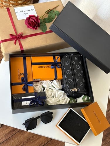 بوكس هدايا رجالي فاخر – طقم لويس فيتون مع تغليف فا...