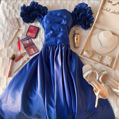 فستان سهرة باكمام مكرنشة