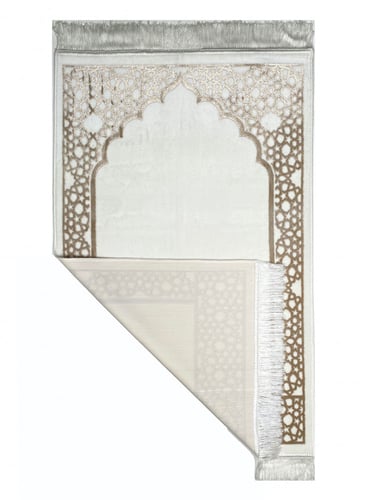 سجادة صلاة مخمل لون ابيض / بيج
