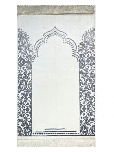 سجادة صلاة مخمل لون ابيض / رمادي