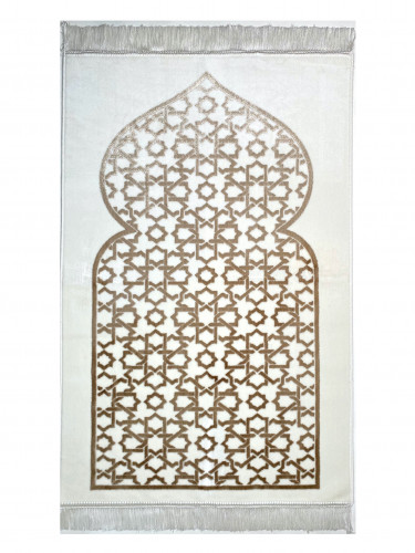 سجادة صلاة مخمل لون ابيض / بيج