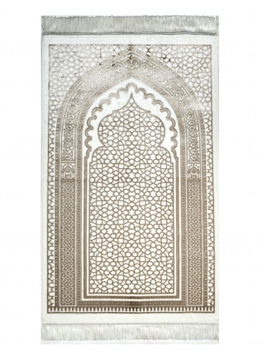 سجادة صلاة مخمل لون ابيض / بيج