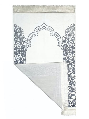 سجادة صلاة مخمل لون ابيض / رمادي