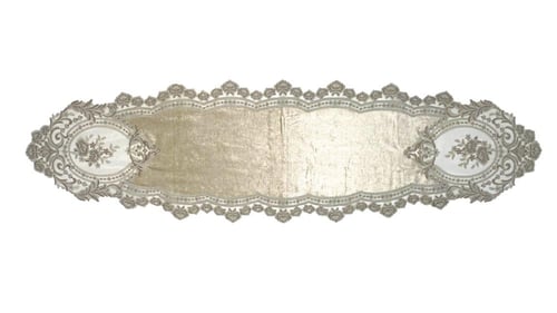 مفرش طاولة سفرة روز مخمل دانتيل 8 كراسي