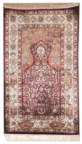 سجادة صلاة حرير لون بوردو بيج 80x120cm