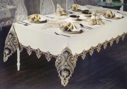 مفرش طاولة سفرة لينن دانتيل 8 كراسي