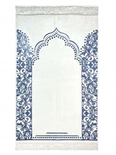 سجادة صلاة مخمل لون ابيض/ازرق