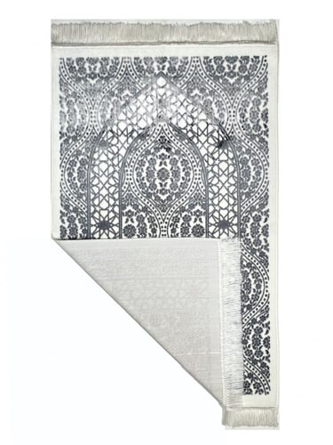 سجادة صلاة مخمل لون ابيض / رمادي