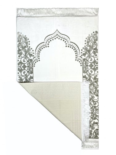 سجادة صلاة مخمل لون ابيض / كاكي