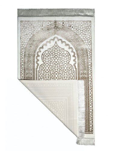 سجادة صلاة مخمل لون ابيض / بيج