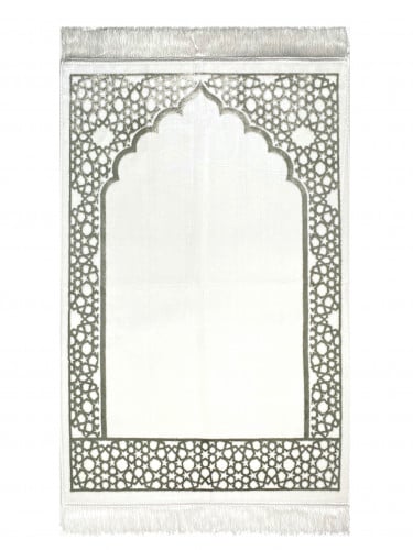 سجادة صلاة مخمل لون ابيض / كاكي