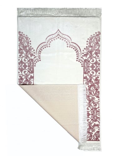 سجادة صلاة مخمل لون ابيض /زهري