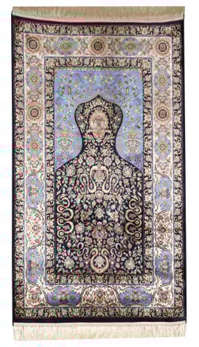 سجادة صلاة حرير لون كحلي بيج 70x110cm