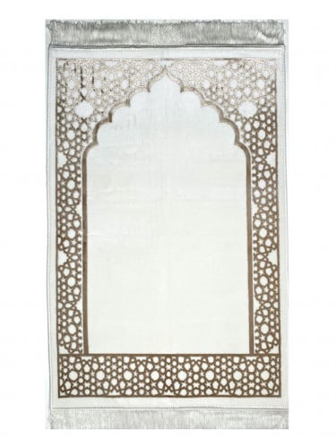 سجادة صلاة مخمل لون ابيض / بيج