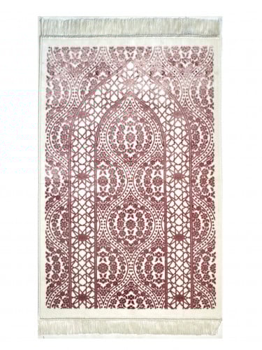 سجادة صلاة مخمل لون ابيض /زهري