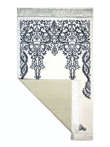 سجادة صلاة مخمل لون ابيض / رمادي