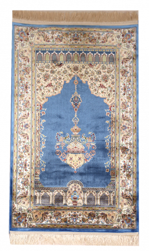 سجادة صلاة حرير لون ازرق/ بيج