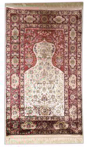 سجادة صلاة حرير لون بيج بوردو 70x110cm