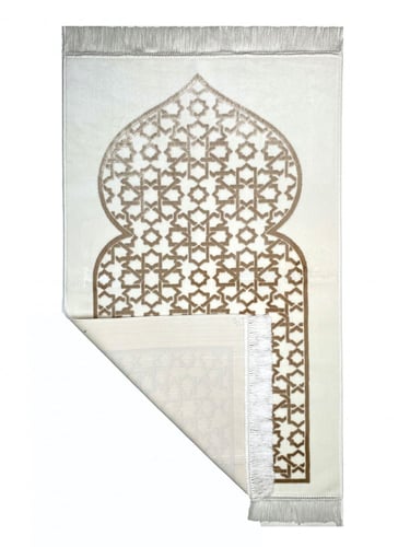 سجادة صلاة مخمل لون ابيض / بيج