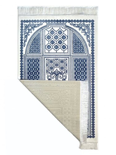 سجادة صلاة مخمل لون ابيض/ازرق