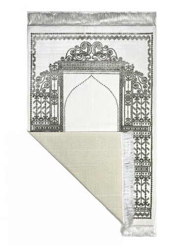 سجادة صلاة مخمل لون ابيض / كاكي