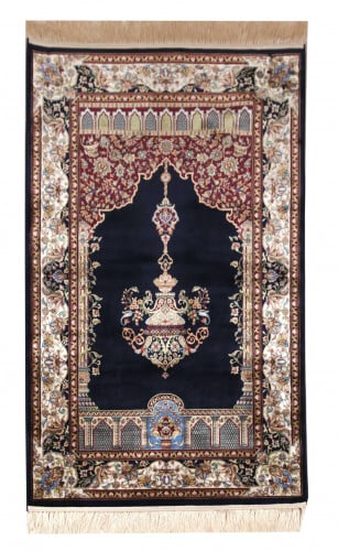 سجادة صلاة حرير لون كحلي / بيج