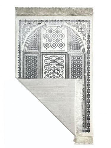 سجادة صلاة مخمل لون ابيض / رمادي