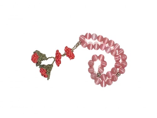 سبحة حجر كريم زهري بشرشوبة ورود كروشية يدوي