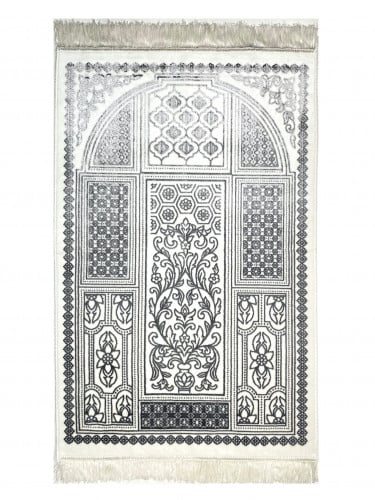 سجادة صلاة مخمل لون ابيض / رمادي