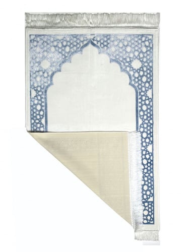 سجادة صلاة مخمل لون ابيض /سماوي