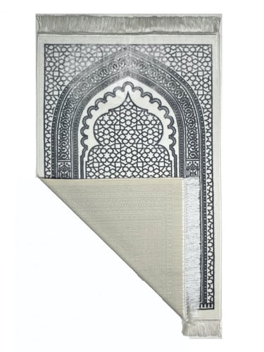 سجادة صلاة مخمل لون ابيض / رمادي